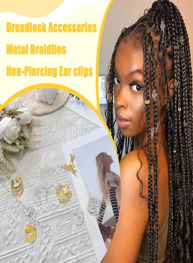 LUSTRIB 40 Pcs Hair Jewelry for Braids, Silver & Gold Hair Cuffs Rings, 4 Styles Metal Braid Accessories & Decorations for Women and Girls - Image 4